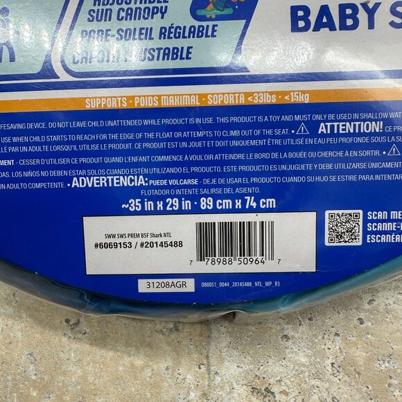 Swimways Baby Spring Float Sun Canopy Blue Supports 33 Lbs 9-24 Months NWT - Picture 4 of 6